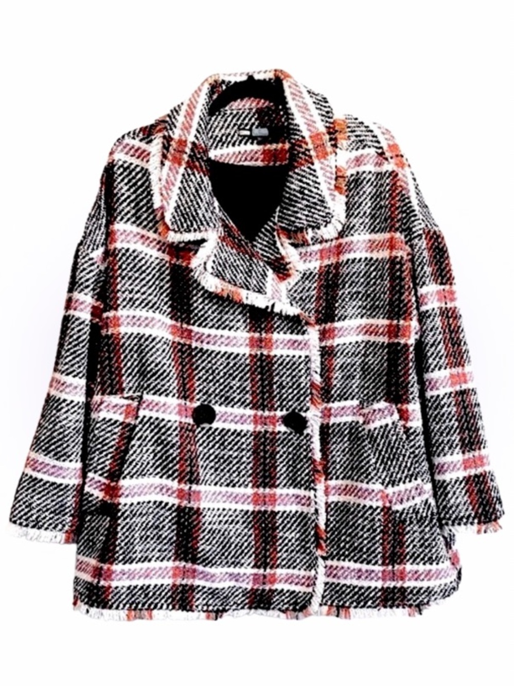 Eva Franco Plaid Tweed Pea Coat